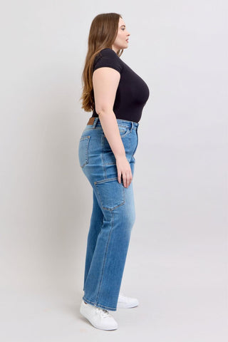 Judy Blue High Waist 90's Cargo Straight Denim Jeans 82659