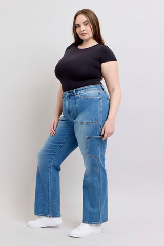 Judy Blue High Waist 90's Cargo Straight Denim Jeans 82659
