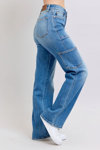 Judy Blue High Waist 90's Cargo Straight Denim Jeans 82659