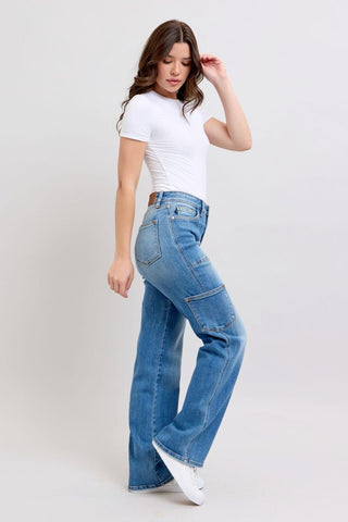 Judy Blue High Waist 90's Cargo Straight Denim Jeans 82659