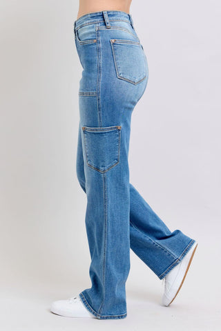 Judy Blue High Waist 90's Cargo Straight Denim Jeans 82659