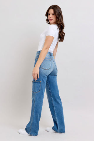 Judy Blue High Waist 90's Cargo Straight Denim Jeans 82659