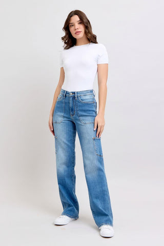 Judy Blue High Waist 90's Cargo Straight Denim Jeans 82659