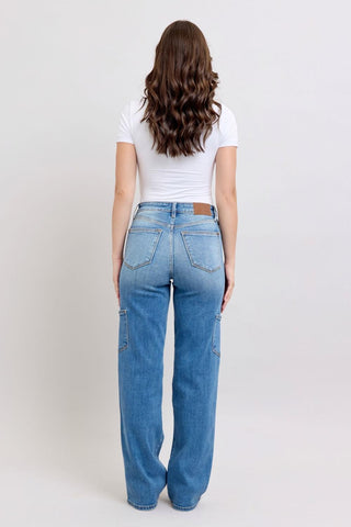 Judy Blue High Waist 90's Cargo Straight Denim Jeans 82659