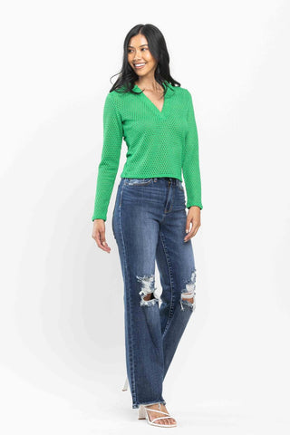 Judy Blue High Waist 90's Knee Destroy Straight Denim Jeans 82592