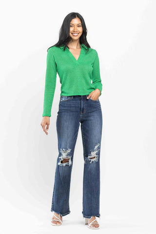 Judy Blue High Waist 90's Knee Destroy Straight Denim Jeans 82592