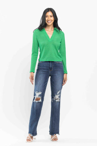 Judy Blue High Waist 90's Knee Destroy Straight Denim Jeans 82592