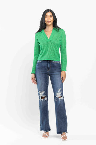 Judy Blue High Waist 90's Knee Destroy Straight Denim Jeans 82592