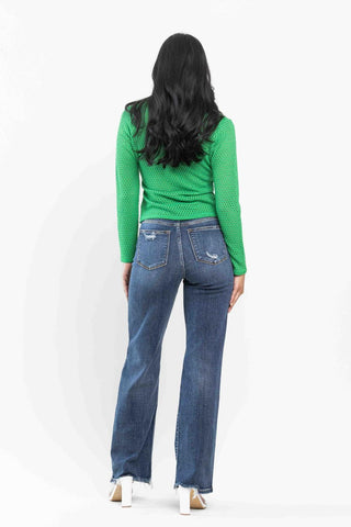 Judy Blue High Waist 90's Knee Destroy Straight Denim Jeans 82592