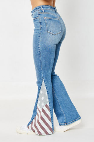 Judy Blue High Waist American Flag Print Flare Denim Jeans 88659