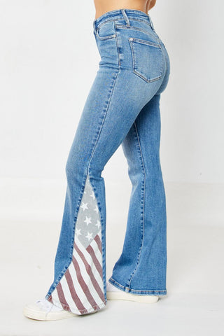 Judy Blue High Waist American Flag Print Flare Denim Jeans 88659