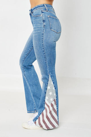 Judy Blue High Waist American Flag Print Flare Denim Jeans 88659