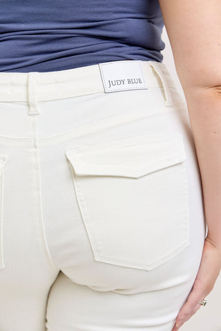 Judy Blue High Waist Aurora Weekender Garment Dyed White Cuffed Slim Straight Jogger Denim Jeans 881083