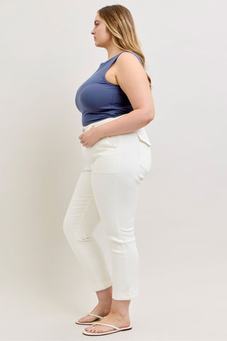 Judy Blue High Waist Aurora Weekender Garment Dyed White Cuffed Slim Straight Jogger Denim Jeans 881083