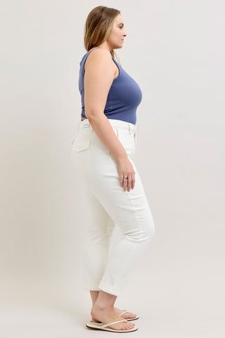 Judy Blue High Waist Aurora Weekender Garment Dyed White Cuffed Slim Straight Jogger Denim Jeans 881083