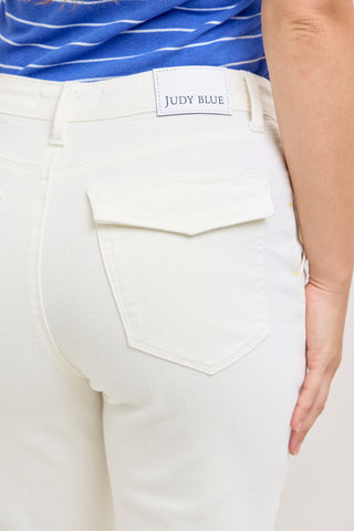 Judy Blue High Waist Aurora Weekender Garment Dyed White Cuffed Slim Straight Jogger Denim Jeans 881083