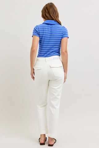 Judy Blue High Waist Aurora Weekender Garment Dyed White Cuffed Slim Straight Jogger Denim Jeans 881083
