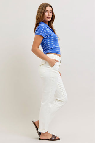 Judy Blue High Waist Aurora Weekender Garment Dyed White Cuffed Slim Straight Jogger Denim Jeans 881083