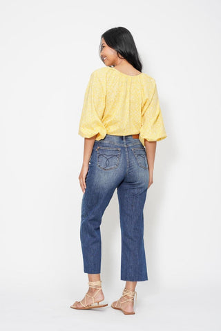 Judy Blue High Waist Back Pocket Embroidery Crop Wide Leg Denim Jeans 88873