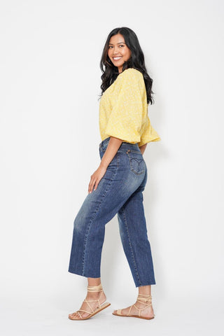 Judy Blue High Waist Back Pocket Embroidery Crop Wide Leg Denim Jeans 88873