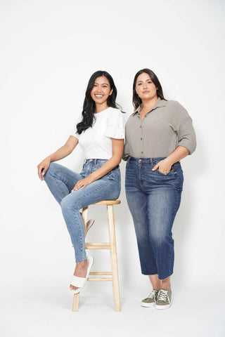 Judy Blue High Waist Back Pocket Embroidery Crop Wide Leg Denim Jeans 88873