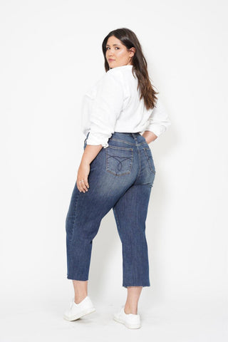 Judy Blue High Waist Back Pocket Embroidery Crop Wide Leg Denim Jeans 88873