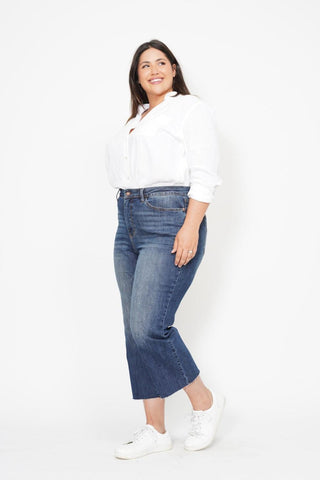 Judy Blue High Waist Back Pocket Embroidery Crop Wide Leg Denim Jeans 88873