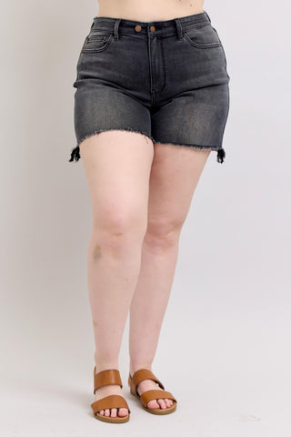 Judy Blue High Waist Black Cut Off Dad Denim Short 15286