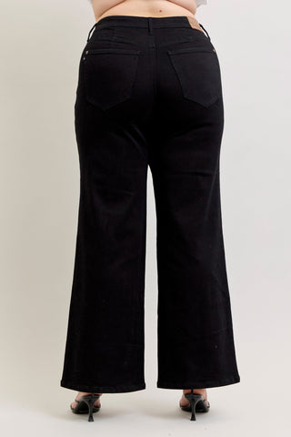 Judy Blue High Waist Black Front Yoke Retro Wide Leg Denim Jeans 881074