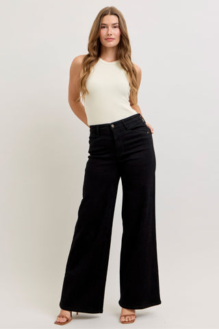 Judy Blue High Waist Black Front Yoke Retro Wide Leg Denim Jeans 881074