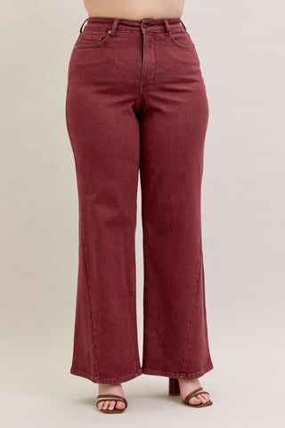 Judy Blue High Waist Burgundy Retro Wide Leg Denim Jeans 881032