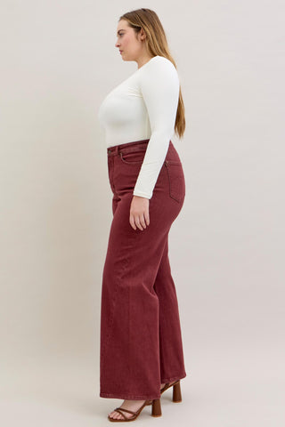 Judy Blue High Waist Burgundy Retro Wide Leg Denim Jeans 881032