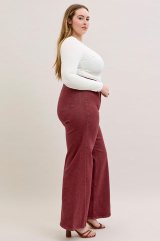 Judy Blue High Waist Burgundy Retro Wide Leg Denim Jeans 881032
