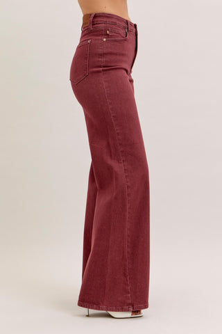 Judy Blue High Waist Burgundy Retro Wide Leg Denim Jeans 881032