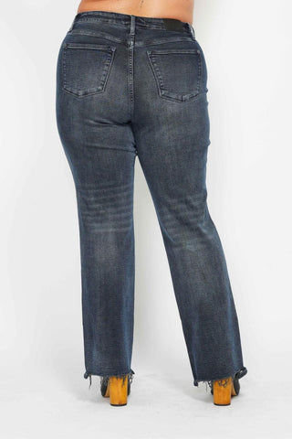 Judy Blue High Waist Button Fly Destroy Hem Straight Denim Jeans 88912