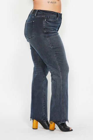 Judy Blue High Waist Button Fly Destroy Hem Straight Denim Jeans 88912
