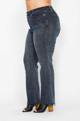 Judy Blue High Waist Button Fly Destroy Hem Straight Denim Jeans 88912