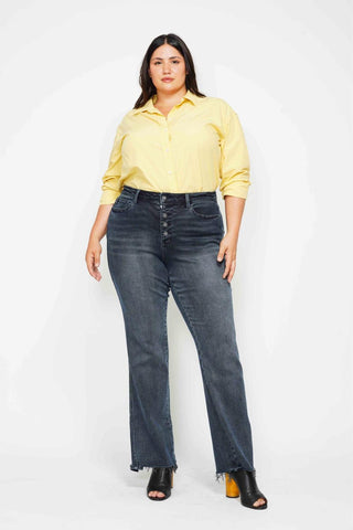Judy Blue High Waist Button Fly Destroy Hem Straight Denim Jeans 88912