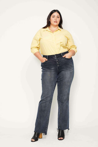 Judy Blue High Waist Button Fly Destroy Hem Straight Denim Jeans 88912