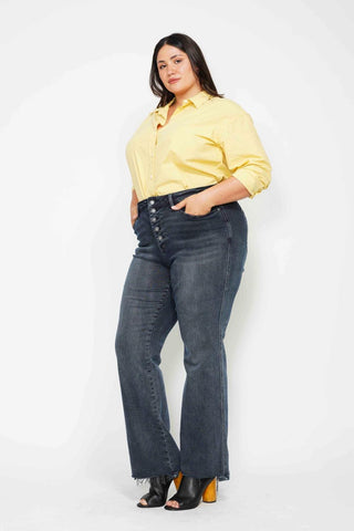 Judy Blue High Waist Button Fly Destroy Hem Straight Denim Jeans 88912
