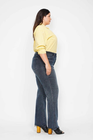 Judy Blue High Waist Button Fly Destroy Hem Straight Denim Jeans 88912