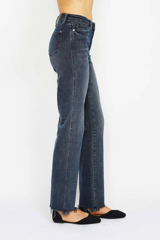 Judy Blue High Waist Button Fly Destroy Hem Straight Denim Jeans 88912