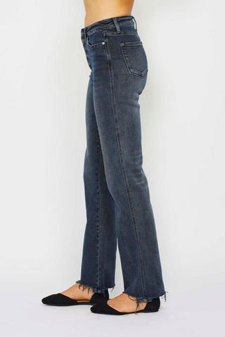 Judy Blue High Waist Button Fly Destroy Hem Straight Denim Jeans 88912