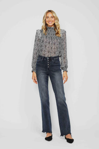 Judy Blue High Waist Button Fly Destroy Hem Straight Denim Jeans 88912