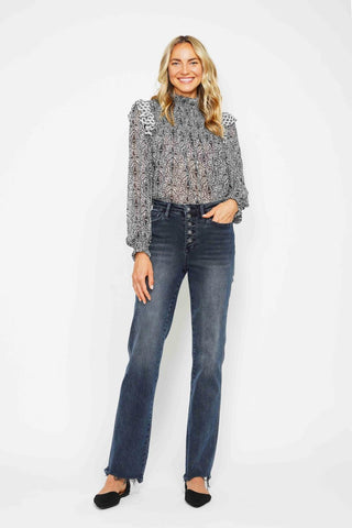 Judy Blue High Waist Button Fly Destroy Hem Straight Denim Jeans 88912