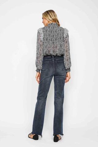 Judy Blue High Waist Button Fly Destroy Hem Straight Denim Jeans 88912