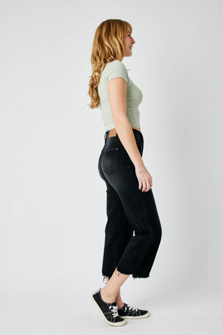 Judy Blue High Waist Button Fly Destroy Raw Hem Wide Leg Denim Jeans 88829