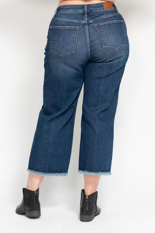 Judy Blue High Waist Button Fly Destroy Wide Leg Crop Denim Jeans 88887