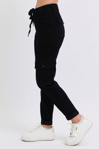 Judy Blue High Waist Cargo Cuff Black Jogger Denim Jeans 88910