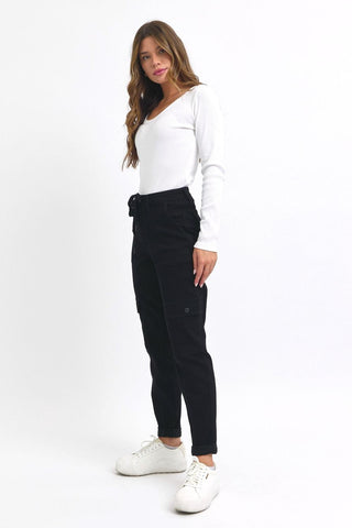 Judy Blue High Waist Cargo Cuff Black Jogger Denim Jeans 88910